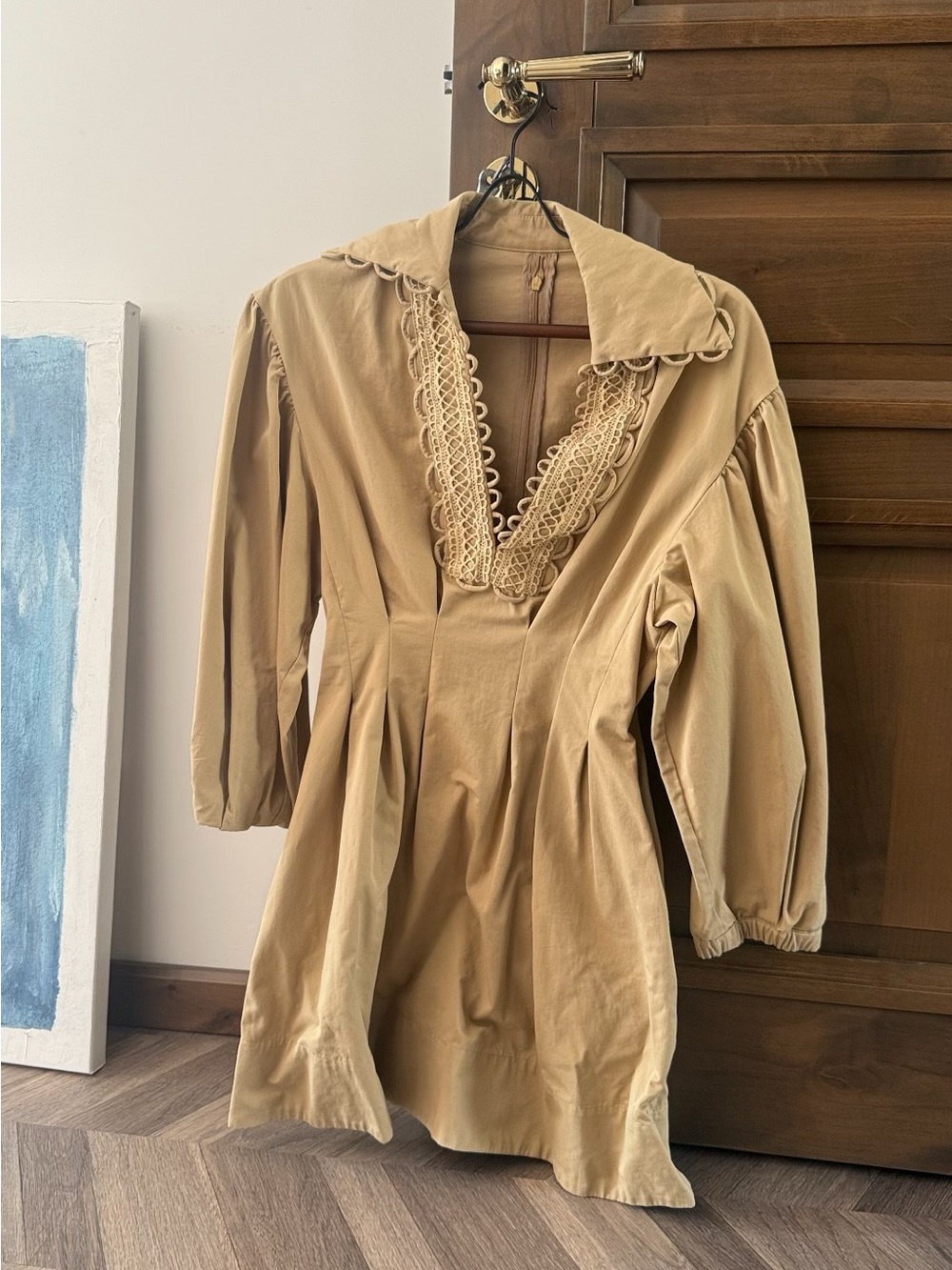 Oroton Camel Lace-Trim Mini Dress